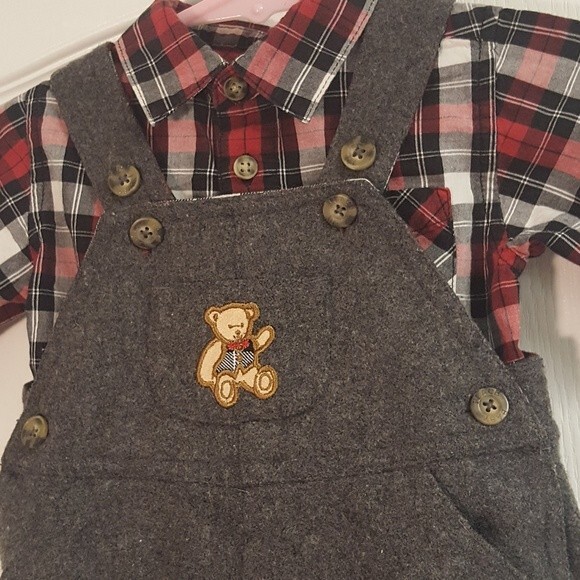 Children's Place Gray Wool Overalls Plaid Shirt - Picture 3 of 4